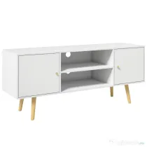 HOMCOM Cabinet TV 55" cu 2 Dulapuri, Uși și 2 Rafturi Deschise, Consolă TV din Lemn și PAL, 120x34x50 cm, Alb | Aosom Romania