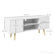 HOMCOM Cabinet TV 55" cu 2 Dulapuri, Uși și 2 Rafturi Deschise, Consolă TV din Lemn și PAL, 120x34x50 cm, Alb | Aosom Romania