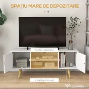 HOMCOM Cabinet TV 55" cu 2 Dulapuri, Uși și 2 Rafturi Deschise, Consolă TV din Lemn și PAL, 120x34x50 cm, Alb | Aosom Romania