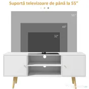 HOMCOM Cabinet TV 55" cu 2 Dulapuri, Uși și 2 Rafturi Deschise, Consolă TV din Lemn și PAL, 120x34x50 cm, Alb | Aosom Romania