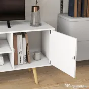 HOMCOM Cabinet TV 55" cu 2 Dulapuri, Uși și 2 Rafturi Deschise, Consolă TV din Lemn și PAL, 120x34x50 cm, Alb | Aosom Romania
