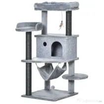 PawHut Arbore Răzuitoare pentru Pisici 48x48x107 cm Turn pentru Pisici cu Cavernă de Fetru Demontabilă Hamacă Paturi Platforme Gri | Aosom Romania