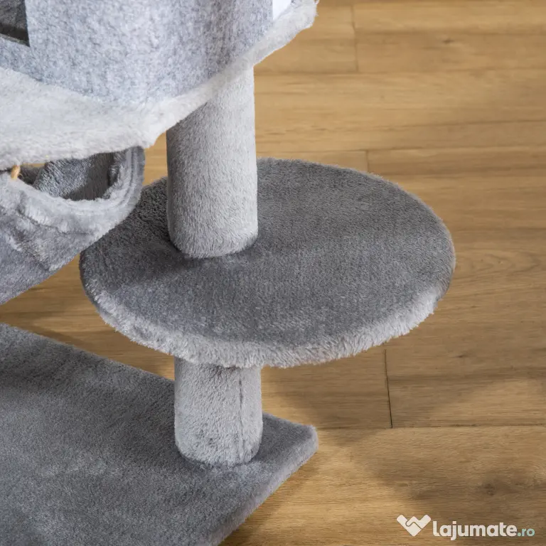 PawHut Arbore Răzuitoare pentru Pisici 48x48x107 cm Turn pentru Pisici cu Cavernă de Fetru Demontabilă Hamacă Paturi Platforme Gri | Aosom Romania