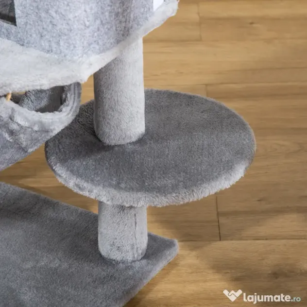 PawHut Arbore Răzuitoare pentru Pisici 48x48x107 cm Turn pentru Pisici cu Cavernă de Fetru Demontabilă Hamacă Paturi Platforme Gri | Aosom Romania