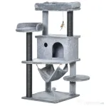 PawHut Arbore Răzuitoare pentru Pisici 48x48x107 cm Turn pentru Pisici cu Cavernă de Fetru Demontabilă Hamacă Paturi Platforme Gri