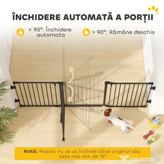 PawHut Poartă de Siguranță Pliabilă Oțel Închidere/Blocare Automată 202.5x2x76 cm Neagră Ușor de Folosit | Aosom Romania