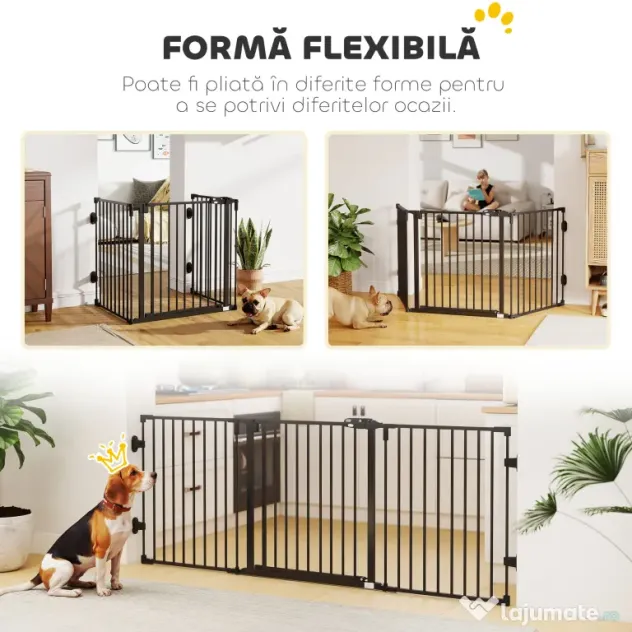 PawHut Poartă de Siguranță Pliabilă Oțel Închidere/Blocare Automată 202.5x2x76 cm Neagră Ușor de Folosit | Aosom Romania