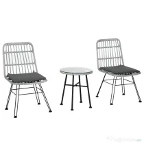 Outsunny Set masuta de cafea si 2 scaune , din ratan PE, Gri