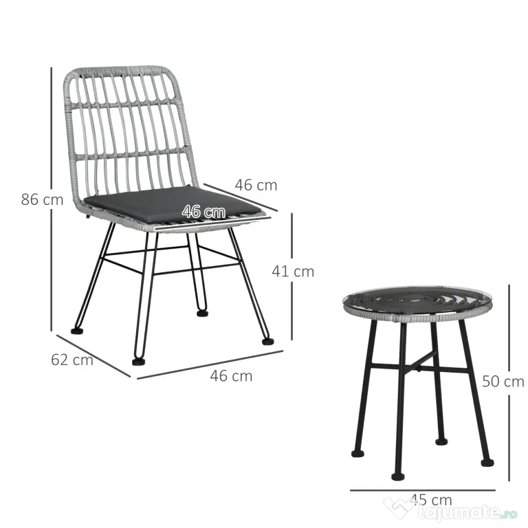 Outsunny Set Mobilier Grădină 3 Piese din Ratan, Salon Exterior cu Măsuță de Cafea și Scaune, Ideal pentru Spații Deschise, Gri | Aosom Romania