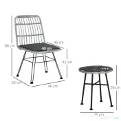 Outsunny Set Mobilier Grădină 3 Piese din Ratan, Salon Exterior cu Măsuță de Cafea și Scaune, Ideal pentru Spații Deschise, Gri | Aosom Romania