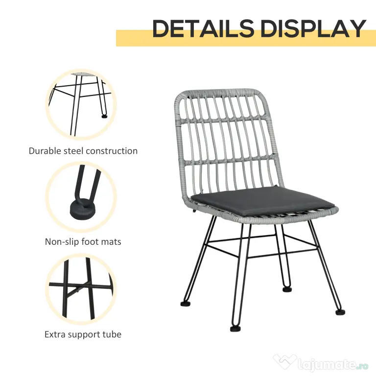 Outsunny Set Mobilier Grădină 3 Piese din Ratan, Salon Exterior cu Măsuță de Cafea și Scaune, Ideal pentru Spații Deschise, Gri | Aosom Romania
