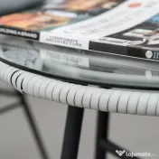 Outsunny Set Mobilier Grădină 3 Piese din Ratan, Salon Exterior cu Măsuță de Cafea și Scaune, Ideal pentru Spații Deschise, Gri | Aosom Romania