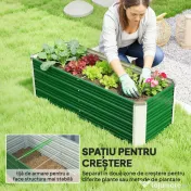 Outsunny Jardinieră de grădină fără bază, cu 2 zone de cultivare, din oțel, 125x47x40 cm, verde