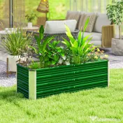 Outsunny Jardinieră de grădină fără bază, cu 2 zone de cultivare, din oțel, 125x47x40 cm, verde
