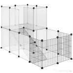 PawHut Țarc Modular pentru Iepuri și Animale Mici, 27 Panouri din Oțel și Rășină, Cușcă Configurabilă DIY, Transparent