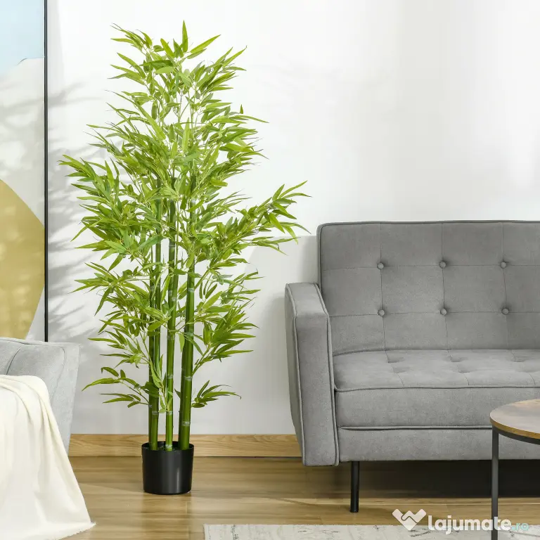 HOMCOM Planta Artificiala de Bambus 150 cm Inaltime cu Ghiveci Inclus pentru Interior si Exterior - Verde