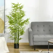 HOMCOM Planta Artificiala de Bambus 150 cm Inaltime cu Ghiveci Inclus pentru Interior si Exterior - Verde 