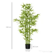 HOMCOM Planta Artificiala de Bambus 150 cm Inaltime cu Ghiveci Inclus pentru Interior si Exterior - Verde 