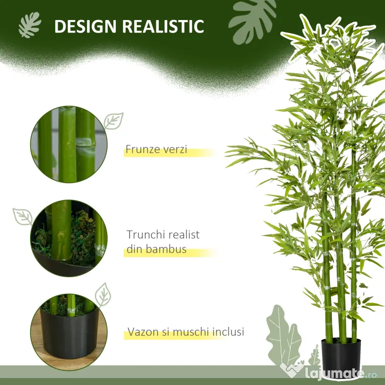 HOMCOM Planta Artificiala de Bambus 150 cm Inaltime cu Ghiveci Inclus pentru Interior si Exterior - Verde