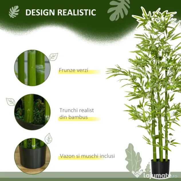 HOMCOM Planta Artificiala de Bambus 150 cm Inaltime cu Ghiveci Inclus pentru Interior si Exterior - Verde