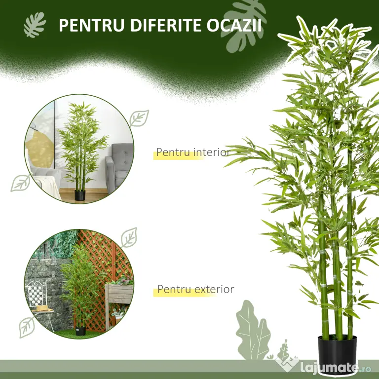 HOMCOM Planta Artificiala de Bambus 150 cm Inaltime cu Ghiveci Inclus pentru Interior si Exterior - Verde