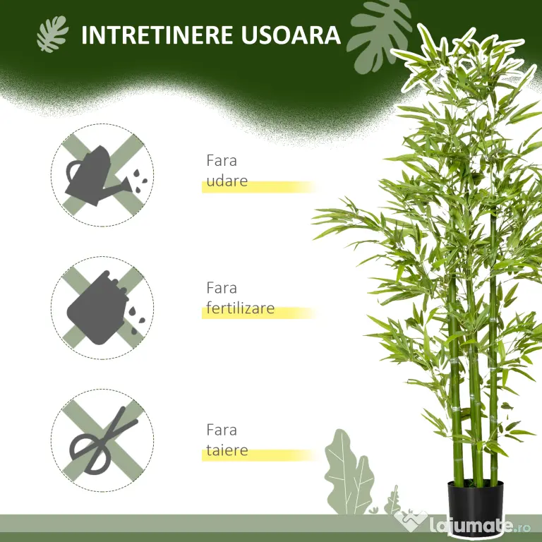 HOMCOM Planta Artificiala de Bambus 150 cm Inaltime cu Ghiveci Inclus pentru Interior si Exterior - Verde