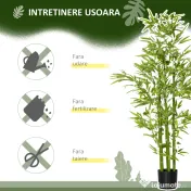 HOMCOM Planta Artificiala de Bambus 150 cm Inaltime cu Ghiveci Inclus pentru Interior si Exterior - Verde 