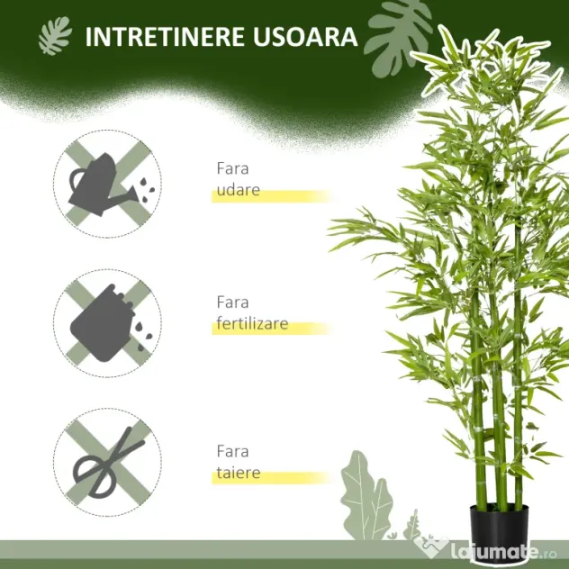 HOMCOM Planta Artificiala de Bambus 150 cm Inaltime cu Ghiveci Inclus pentru Interior si Exterior - Verde