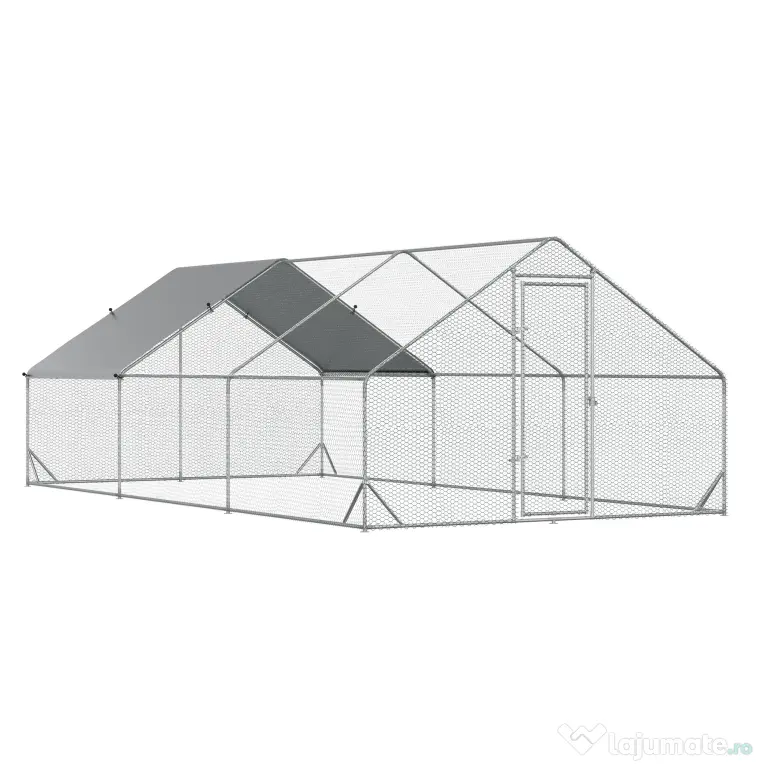 Cotet gaini PawHut cu Cadru Zincat si Plasa Hexagonala, Acoperis din Material Impermeabil pentru Gaini, Rate si Iepuri, 3x6x2m | Aosom Romania