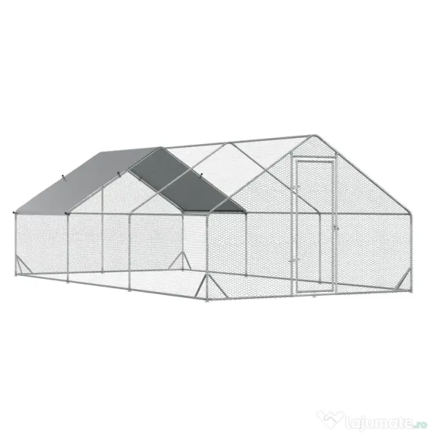 Cotet gaini PawHut cu Cadru Zincat si Plasa Hexagonala, Acoperis din Material Impermeabil pentru Gaini, Rate si Iepuri, 3x6x2m | Aosom Romania