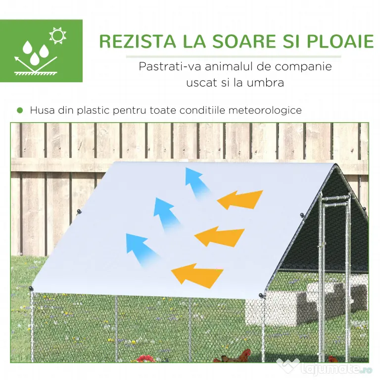 Cotet gaini PawHut cu Cadru Zincat si Plasa Hexagonala, Acoperis din Material Impermeabil pentru Gaini, Rate si Iepuri, 3x6x2m | Aosom Romania