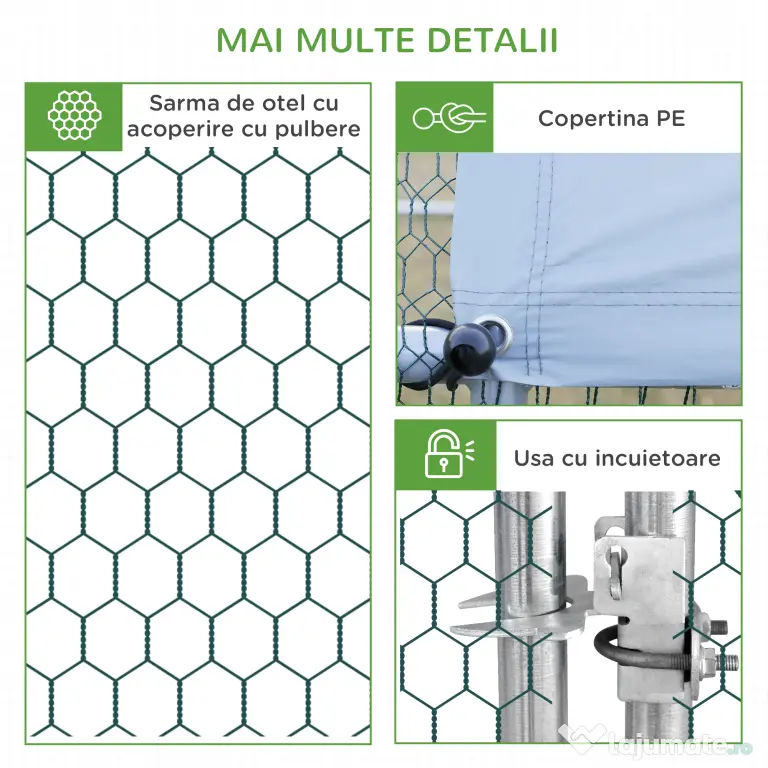 Cotet gaini PawHut cu Cadru Zincat si Plasa Hexagonala, Acoperis din Material Impermeabil pentru Gaini, Rate si Iepuri, 3x6x2m | Aosom Romania