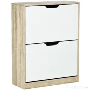 HOMCOM Dulap pentru Pantofi Slim, Economisitor de Spațiu, cu 2 Sertare pentru 8 Perechi de Pantofi, 62.5x26x81 cm, Lemn și Alb