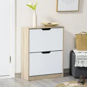 HOMCOM Dulap pentru Pantofi Slim, Economisitor de Spațiu, cu 2 Sertare pentru 8 Perechi de Pantofi, 62.5x26x81 cm, Lemn și Alb