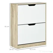 HOMCOM Dulap pentru Pantofi Slim, Economisitor de Spațiu, cu 2 Sertare pentru 8 Perechi de Pantofi, 62.5x26x81 cm, Lemn și Alb