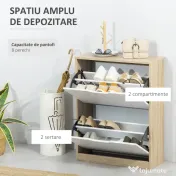 HOMCOM Dulap pentru Pantofi Slim, Economisitor de Spațiu, cu 2 Sertare pentru 8 Perechi de Pantofi, 62.5x26x81 cm, Lemn și Alb