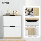 HOMCOM Dulap pentru Pantofi Slim, Economisitor de Spațiu, cu 2 Sertare pentru 8 Perechi de Pantofi, 62.5x26x81 cm, Lemn și Alb