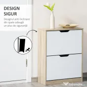 HOMCOM Dulap pentru Pantofi Slim, Economisitor de Spațiu, cu 2 Sertare pentru 8 Perechi de Pantofi, 62.5x26x81 cm, Lemn și Alb