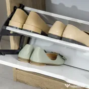 HOMCOM Dulap pentru Pantofi Slim, Economisitor de Spațiu, cu 2 Sertare pentru 8 Perechi de Pantofi, 62.5x26x81 cm, Lemn și Alb