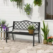 Outsunny Bancă de Grădină cu 2 Locuri, din Oțel și Fontă, Design Clasic, 128x58.5x89 cm, Negru | Aosom Romania 