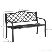 Outsunny Bancă de Grădină cu 2 Locuri, din Oțel și Fontă, Design Clasic, 128x58.5x89 cm, Negru | Aosom Romania 