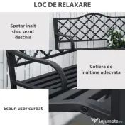 Outsunny Bancă de Grădină cu 2 Locuri, din Oțel și Fontă, Design Clasic, 128x58.5x89 cm, Negru | Aosom Romania 