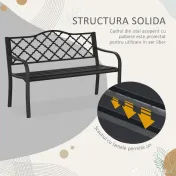Outsunny Bancă de Grădină cu 2 Locuri, din Oțel și Fontă, Design Clasic, 128x58.5x89 cm, Negru | Aosom Romania 