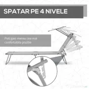 Outsunny Sezlong pentru Gradina cu Baldachin Reglabil, Sezlong pentru Plaja Pliabil Rabatabil pe 4 Niveluri, Gri deschis