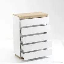 HOMCOM Comodă cu 5 Sertare din Lemn, Comodă pentru Dormitor cu Dispozitiv Anti-Răsturnare, 80x40x109 cm, Alb | Aosom Romania