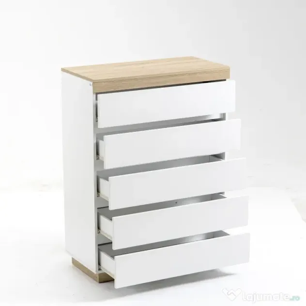 HOMCOM Comodă cu 5 Sertare din Lemn, Comodă pentru Dormitor cu Dispozitiv Anti-Răsturnare, 80x40x109 cm, Alb | Aosom Romania