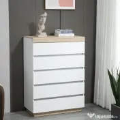 HOMCOM Comodă cu 5 Sertare din Lemn, Comodă pentru Dormitor cu Dispozitiv Anti-Răsturnare, 80x40x109 cm, Alb 