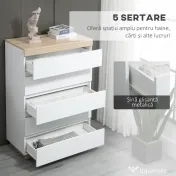 HOMCOM Comodă cu 5 Sertare din Lemn, Comodă pentru Dormitor cu Dispozitiv Anti-Răsturnare, 80x40x109 cm, Alb 