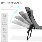 Outsunny Sezlong pentru Plaja cu Spatar Rabatabil pe 5 Pozitii si Perna, Sezlong de Gradina Pliabil din Otel si Tesatura Plasa, Gri 
