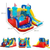 Outsunny Castel Gonflabil 4 in 1 pentru Copii de la 3 la 8 ani cu Tobogan, Trambulina, Piscina si Pompa inclusa, 265x260x200cm 